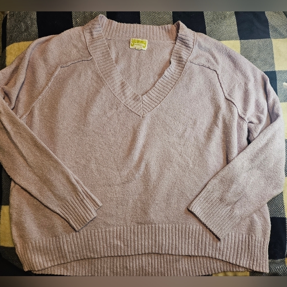 Yummy Sweater Co Womens Light Purple V Neck Sweater Size XXL